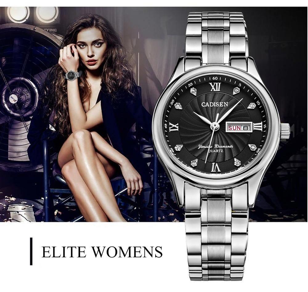 Pair of men's and women's luxury quartz watches by The Clothing Company Sydney, featuring elegant dress wristwatch designs.