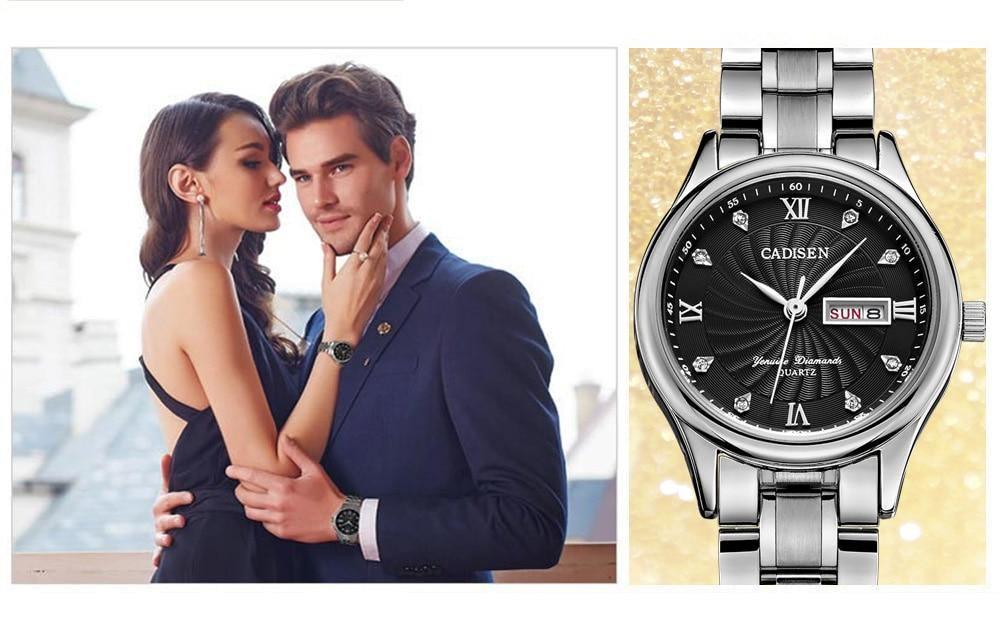 Pair of men's and ladies' quartz watches by The Clothing Company Sydney, luxury dress wristwatch set, featuring sleek designs in a 2-pack