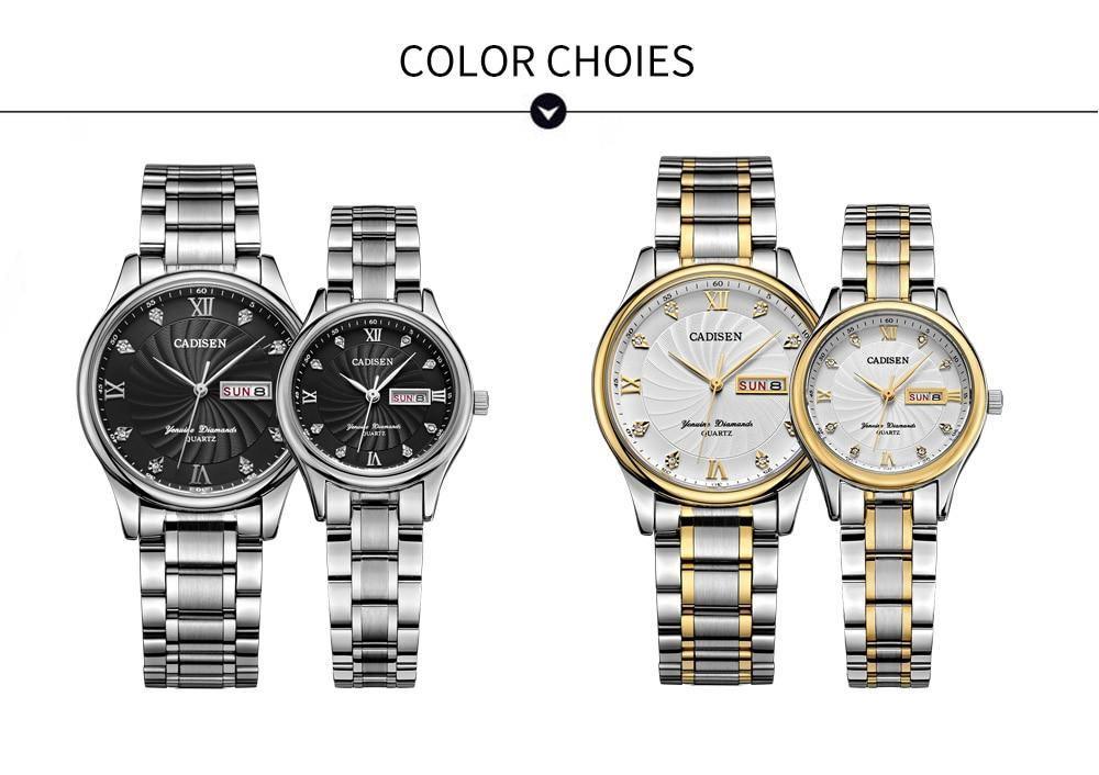 Pair of men's and ladies luxury quartz watches from The Clothing Company Sydney, stylish dress wristwatch set for couples.