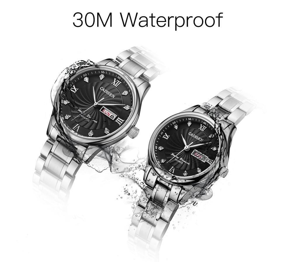 Two luxury couple watches by The Clothing Company Sydney, men's and ladies' quartz dress wristwatches in a sleek set.