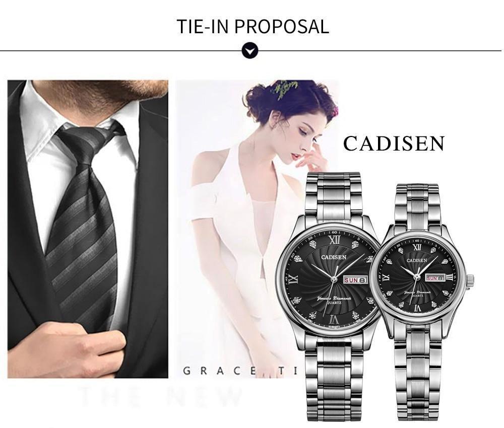 Pair of men's and women's quartz watches by The Clothing Company Sydney, featuring elegant dress wristwatch designs.