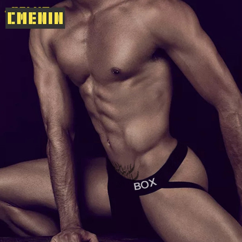 Cotton threadwork men’s swim trunks with hip raise design, featuring a thong-style jockstrap from The Clothing Company Sydney.