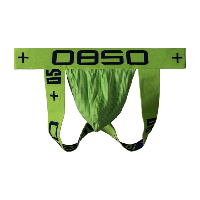 Cotton threadwork hip raise men's swim trunks with thong design, stylish jockstrap briefs by The Clothing Company Sydney.