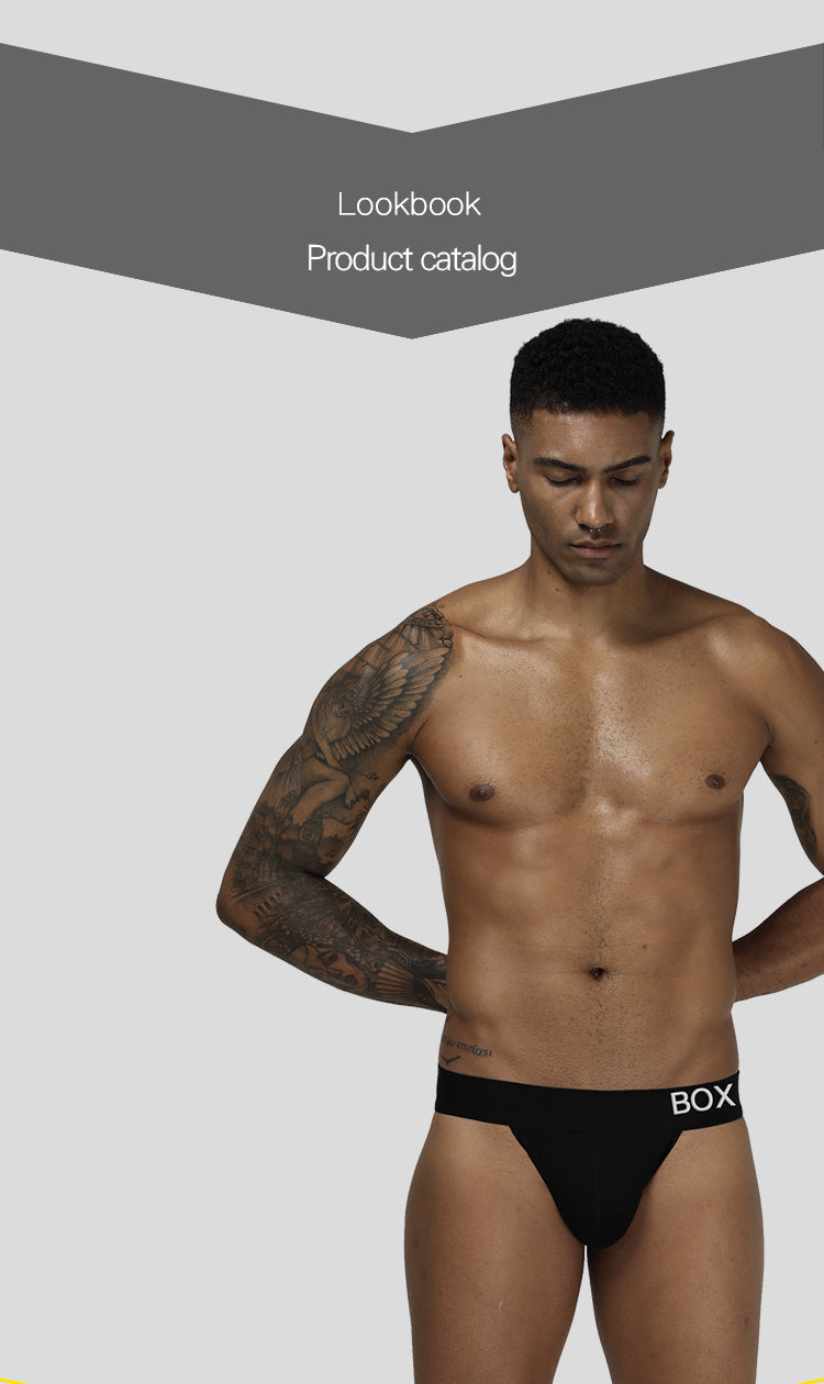 Cotton threadwork hip raise men's swim trunks with thong style jockstrap design, featuring a stylish and comfortable fit.