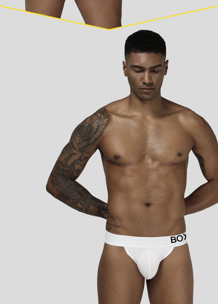 Cotton threadwork hip raise men's swim trunks by The Clothing Company Sydney, featuring stylish jockstrap design and comfortable fit.