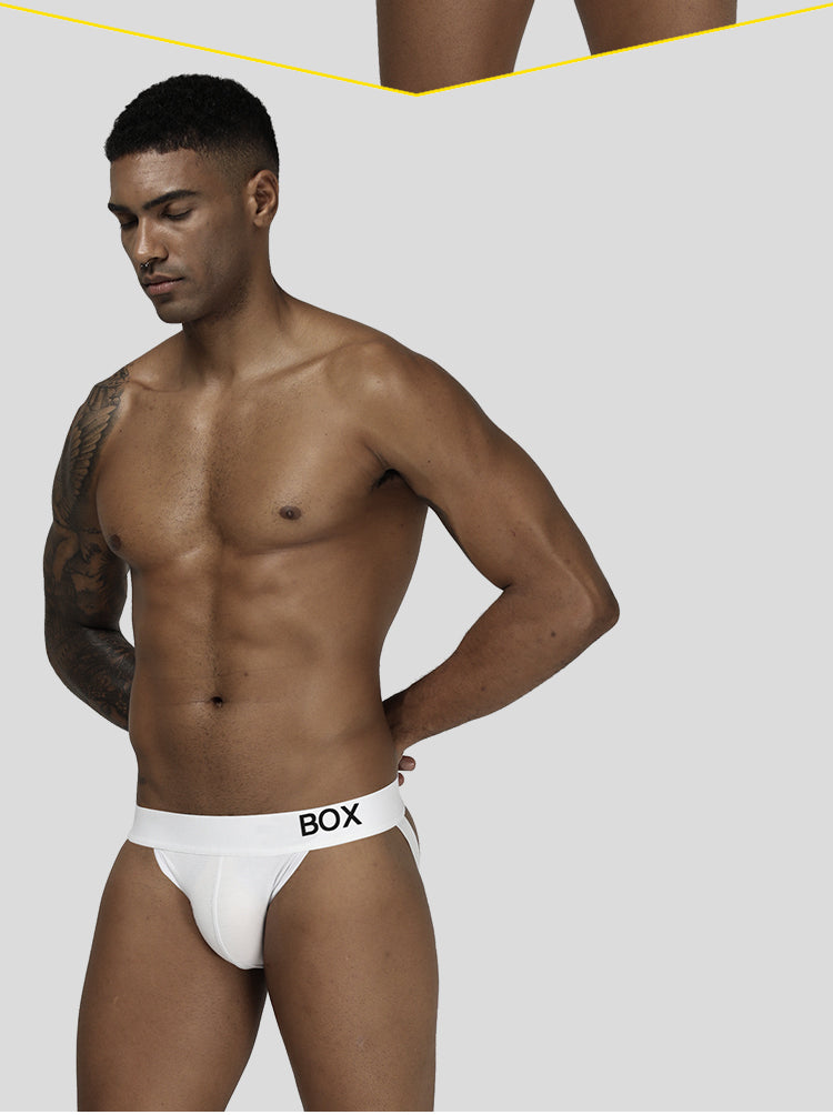Cotton threadwork men's hip raise swim trunks with thong jockstrap style, stylish briefs, and G-string design from The Clothing Company Sydney.