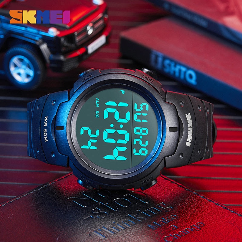 Digital sports watch by The Clothing Company Sydney featuring LED display, waterproof design, countdown timer, suitable for men and ladies.