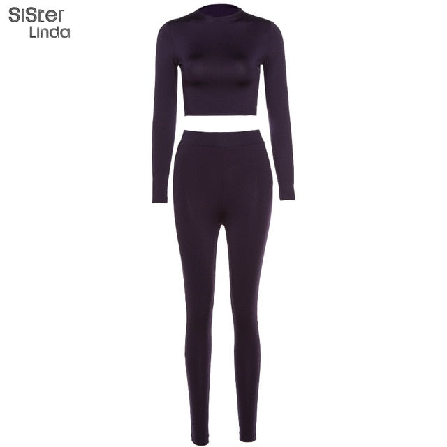 Two-piece sporty activewear set from The Clothing Company Sydney, long sleeve tops and matching leggings for workout and fall fitness.
