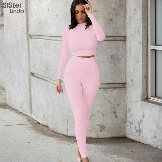 Two-piece sporty activewear set with long sleeve tops and leggings from The Clothing Company Sydney, perfect for fall workouts.