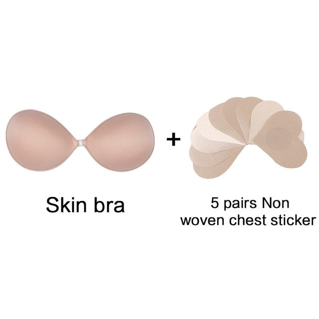 Invisible self-adhesive silicone push-up bra by The Clothing Company Sydney, seamless, backless, strapless with front closure.