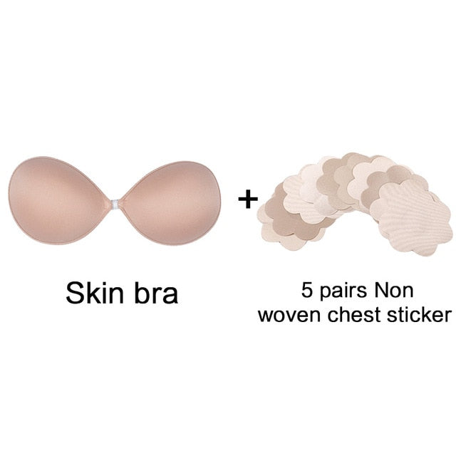 Self-adhesive silicone invisible push-up bra from The Clothing Company Sydney, seamless, backless, strapless, with front closure.