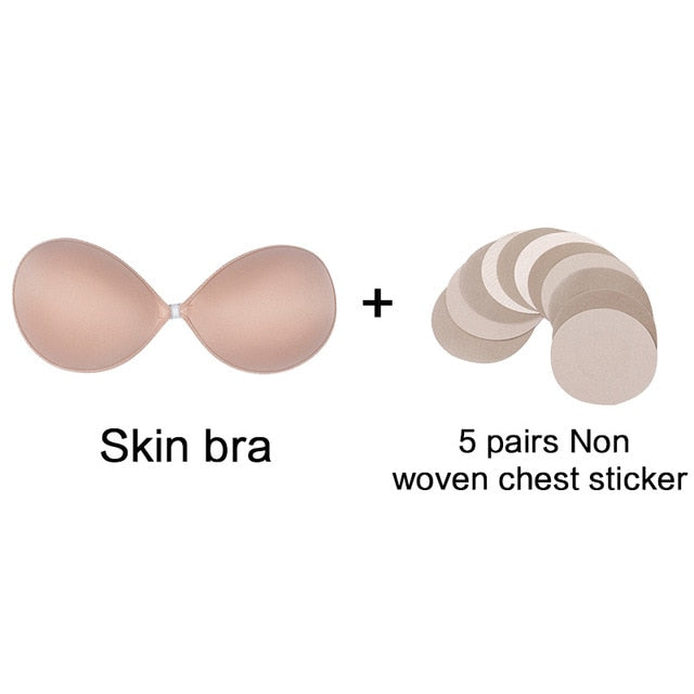 Self-adhesive silicone seamless push-up bra by The Clothing Company Sydney, backless, strapless, with front closure, ideal for special outfits.