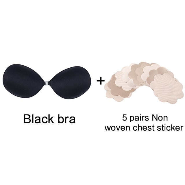 Self-adhesive silicone push-up bra from The Clothing Company Sydney, seamless, backless, strapless, and front closure for a smooth fit.