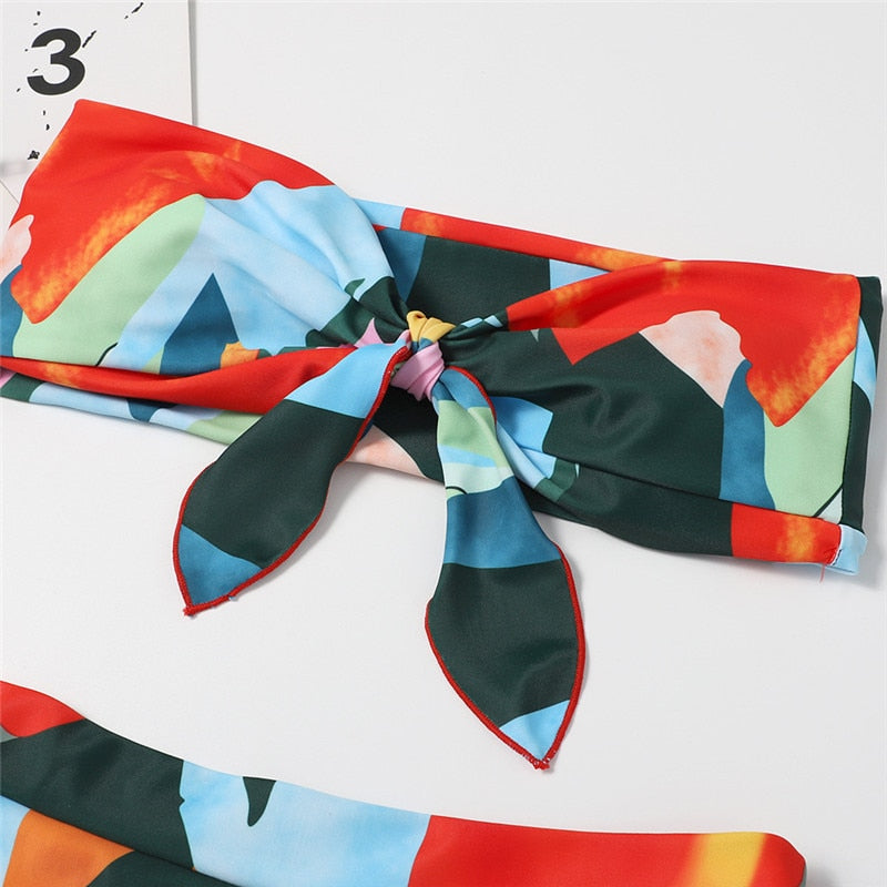 2 Piece Brazilian high waist bikini Bandeau knot swimsuit print swimwear bathing suit Beachwear The Clothing Company Sydney