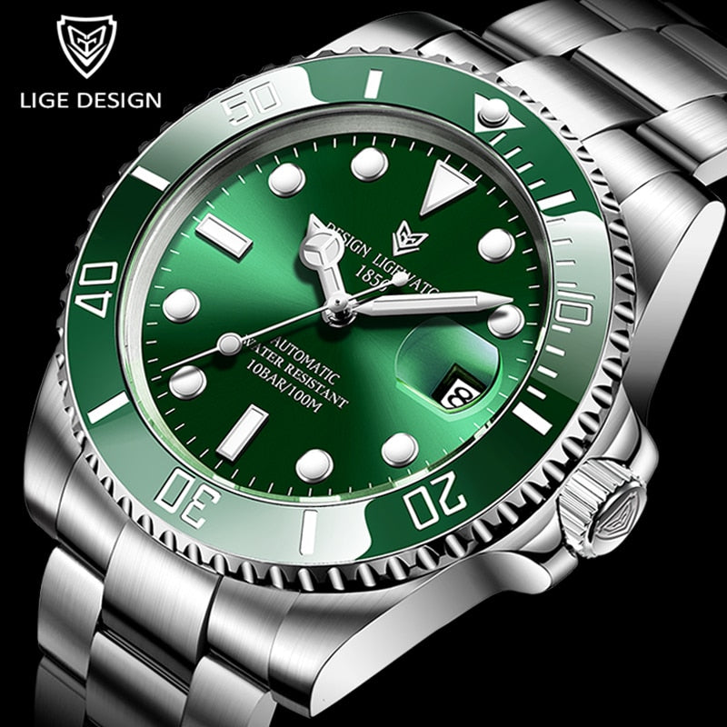 Men's automatic mechanical diving watch by The Clothing Company Sydney, waterproof 100ATM with luminous dial and sporty design.