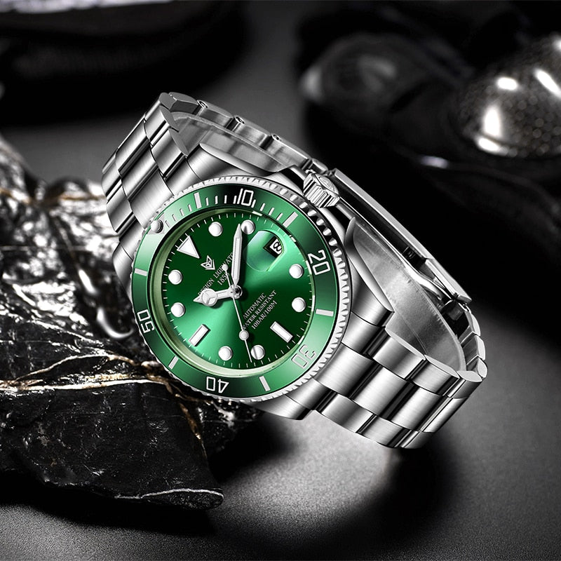 Mens automatic mechanical diving watch by The Clothing Company Sydney, 100ATM waterproof, luminous dial, sports style.
