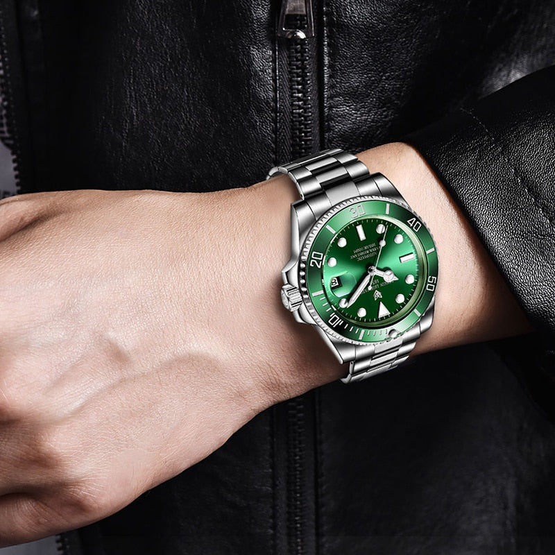 Men's automatic mechanical diving watch by The Clothing Company Sydney, 100ATM waterproof sport watch with luminous dial.