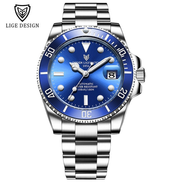 Men's automatic mechanical diving watch by The Clothing Company Sydney, 100ATM waterproof, luminous dial, sporty design.