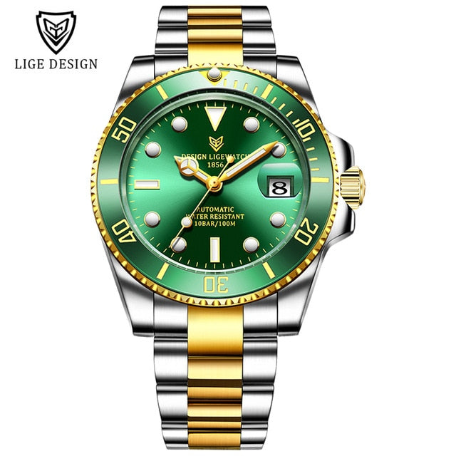 Men's automatic mechanical sport diving watch by The Clothing Company Sydney with luminous dial and 100ATM waterproof feature.