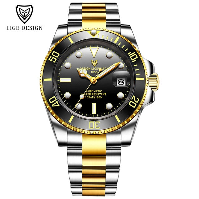 Men's automatic mechanical diving watch by The Clothing Company Sydney, 100ATM waterproof, luminous dial, sporty design.
