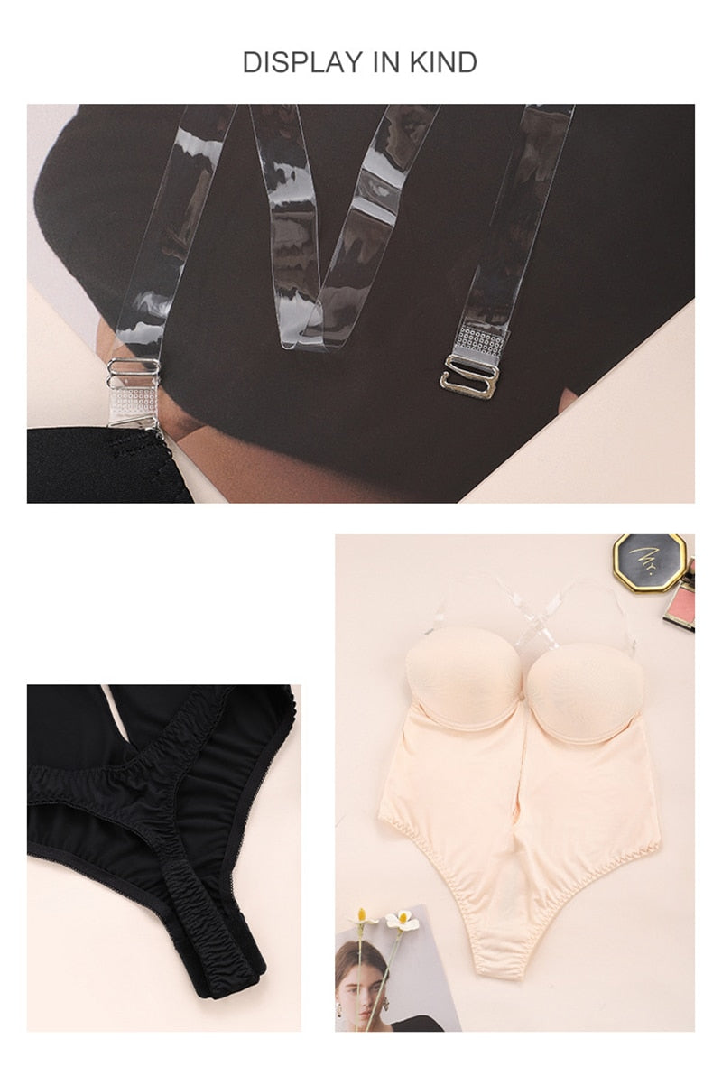 Full body shaper bodysuit by The Clothing Company Sydney featuring deep V neckline, backless design, and seamless invisible shapewear.