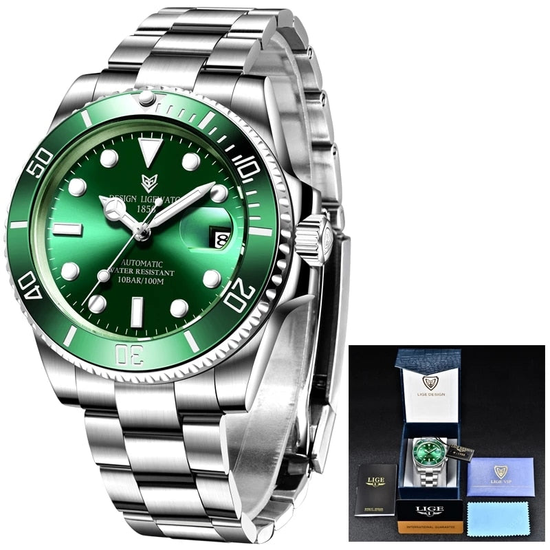 Men's automatic mechanical diving watch by The Clothing Company Sydney, waterproof up to 100ATM with luminous dial and sporty design.