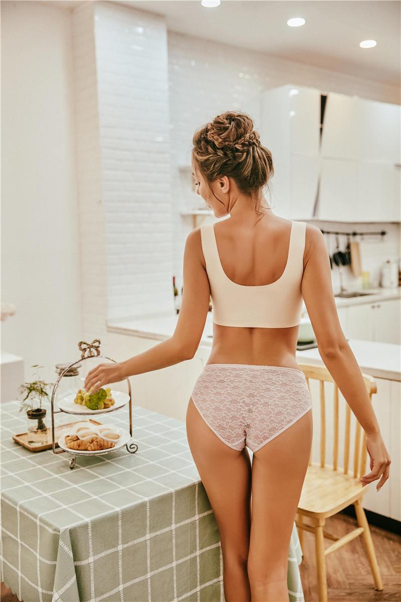 Two pairs of lace cotton underwear briefs with floral mesh design, featuring comfortable cotton crotch and delicate lingerie style.