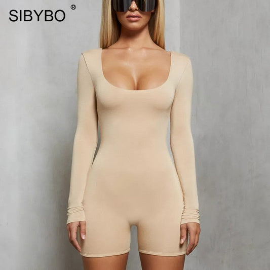Black Long Sleeve Slim Playsuit Spring O-Neck Backless Sexy Rompers Jumpsuit Casual Body Tops Overalls The Clothing Company Sydney