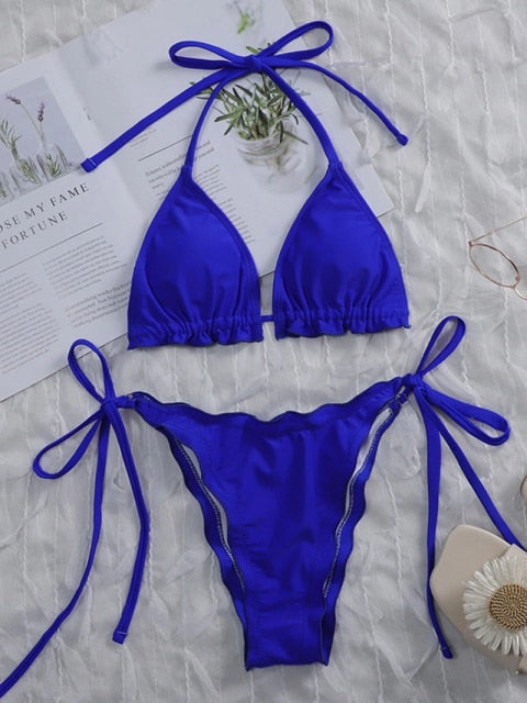 2 Piece Pink Ruffled Frilled Bikini swimsuit swimwear Two piece bikini set Halter Bather String bathing suit The Clothing Company Sydney
