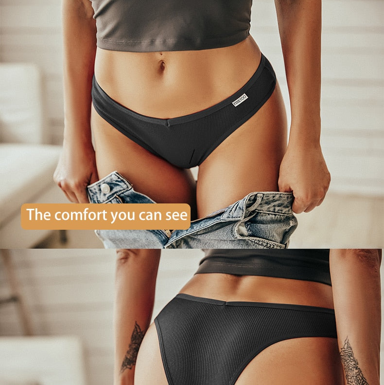 Three-pack cotton mix lingerie thongs from The Clothing Company Sydney, low-rise women's bikini briefs with comfortable fit.