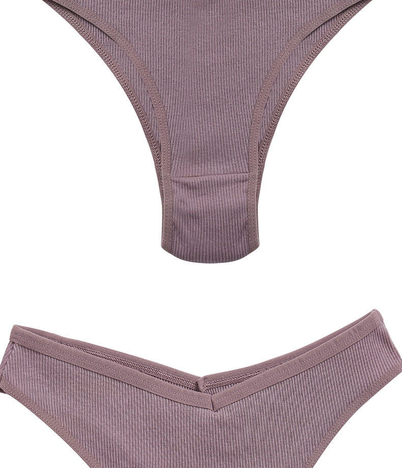 Three-pack cotton mix lingerie thongs with low-rise design, women's bikinis and briefs by The Clothing Company Sydney.