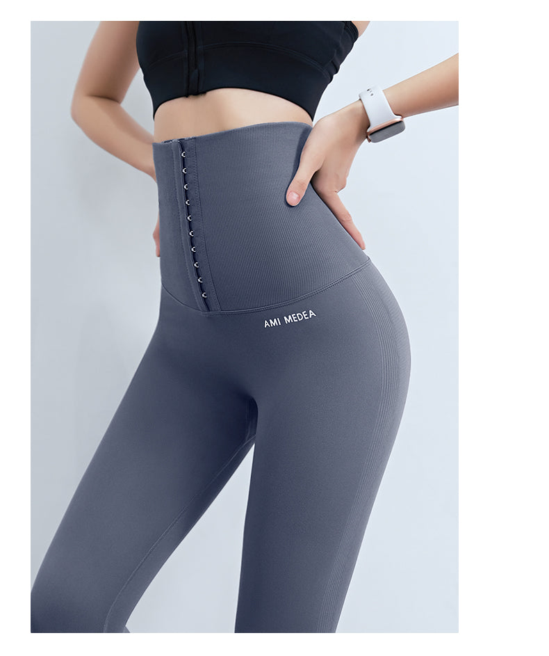 Seamless high waist postpartum fitness corset push hip yoga pants from The Clothing Company Sydney, ideal for gym and running workouts.