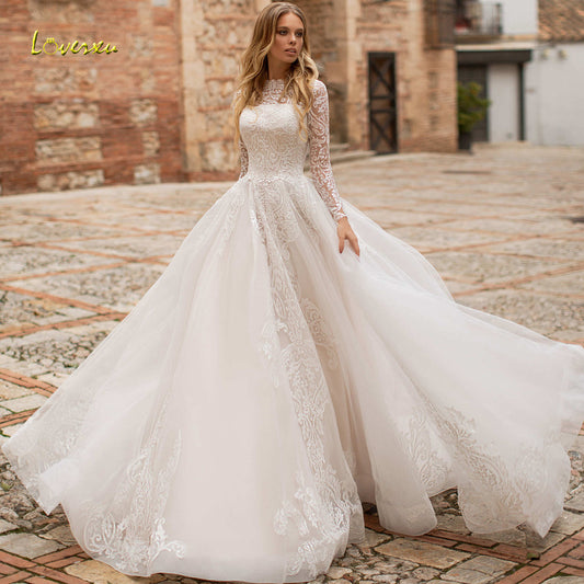 Long Sleeve Lace Vintage Wedding Dresses Illusion Appliques Court Train A Line Bridal Gowns The Clothing Company Sydney