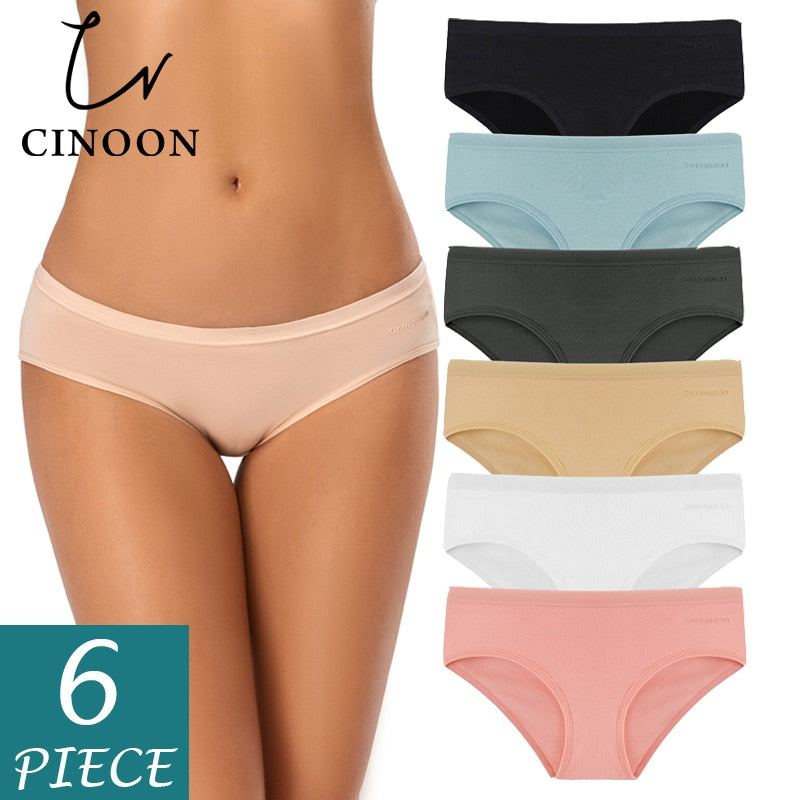 Six-pack women's cotton mix low-rise briefs from The Clothing Company Sydney, comfortable, breathable solid color seamless underwear.