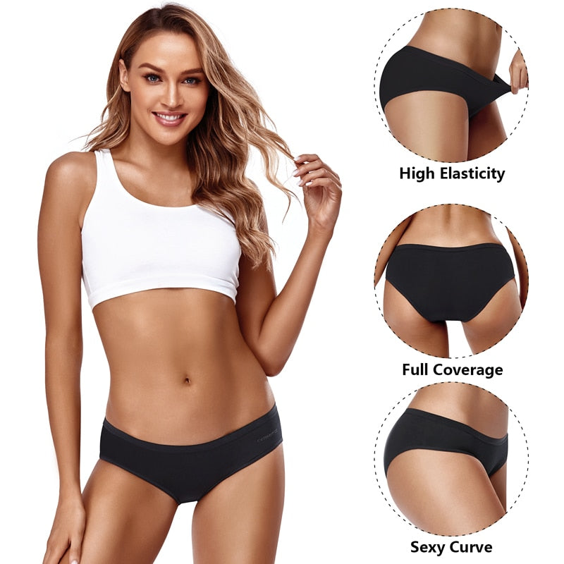 Six-pack women's cotton mix low-rise briefs by The Clothing Company Sydney, solid color breathable seamless underwear for comfort.