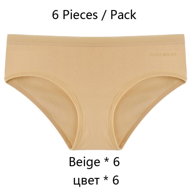 Six pack of women's cotton mix low-rise briefs from The Clothing Company Sydney, solid color breathable seamless underwear for comfort.