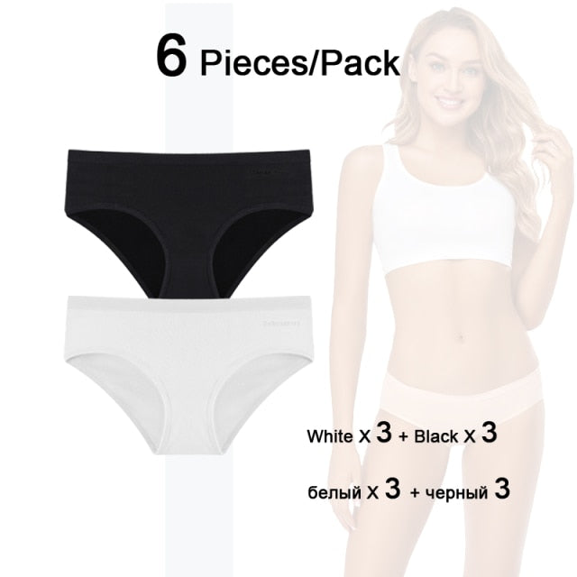 Six-pack women's cotton mix low-rise briefs from The Clothing Company Sydney, solid color, breathable seamless underwear for comfort.