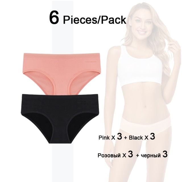 Six-pack women's cotton mix low-rise briefs by The Clothing Company Sydney, comfortable breathable solid color underwear with seamless design