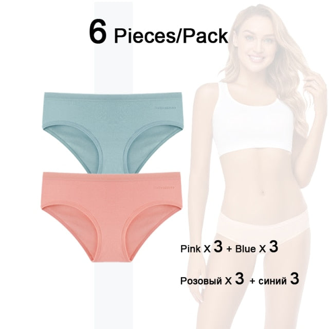 Six-pack women's cotton mix low-rise briefs by The Clothing Company Sydney, breathable seamless underwear in solid colors.