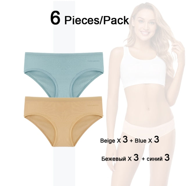Six-pack women's cotton mix low-rise briefs in solid colors, breathable and seamless underwear by The Clothing Company Sydney.