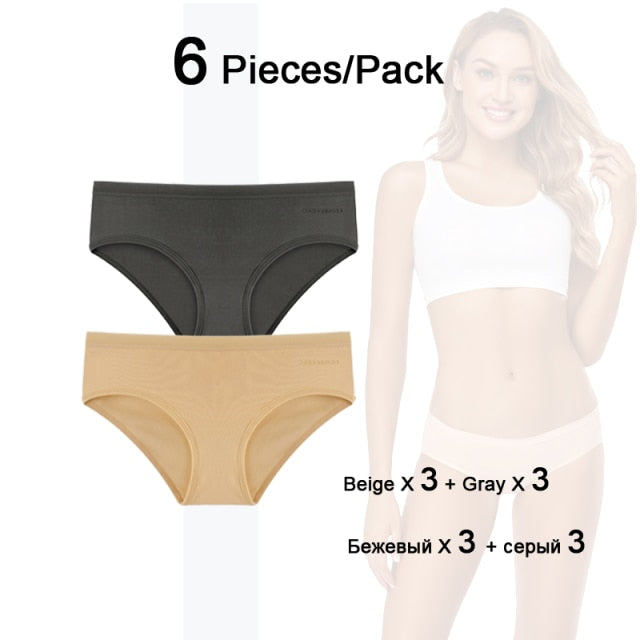 Six-pack women's cotton mix low-rise underwear in solid colors, breathable seamless briefs by The Clothing Company Sydney.