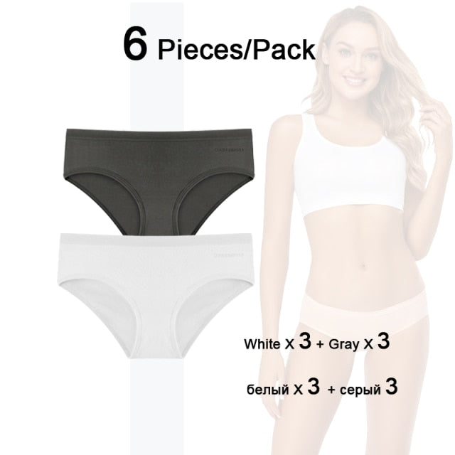 Six-pack women's cotton mix low-rise briefs by The Clothing Company Sydney, solid color, breathable, seamless, comfortable underwear.