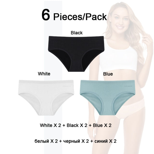 Six-pack women's cotton mix low-rise briefs with solid colors, breathable, seamless underwear from The Clothing Company Sydney.