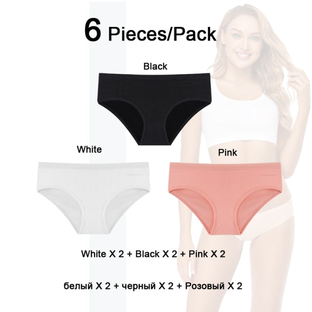 Six-pack women's cotton mix low-rise briefs from The Clothing Company Sydney, breathable solid color seamless underwear for comfort.