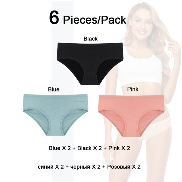 Six-pack women's cotton mix low-rise briefs with solid colors, seamless, breathable underwear from The Clothing Company Sydney.