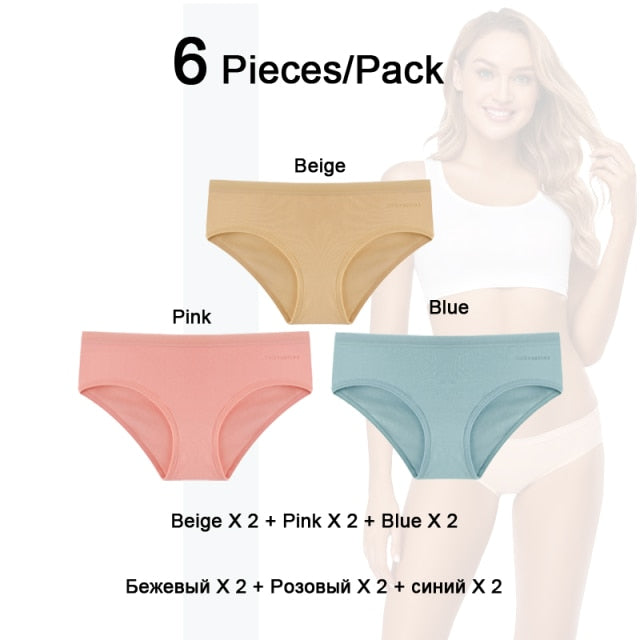 Six-pack women's cotton mix underwear by The Clothing Company Sydney, low-rise breathable briefs in solid colors, seamless comfort.