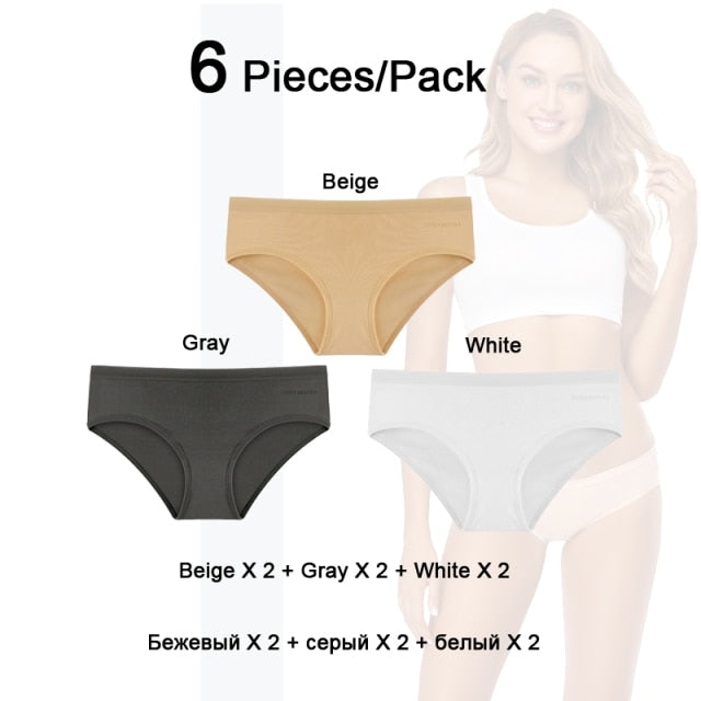 Six-pack women's cotton mix low-rise underwear from The Clothing Company Sydney, breathable, seamless solid color briefs for comfort.