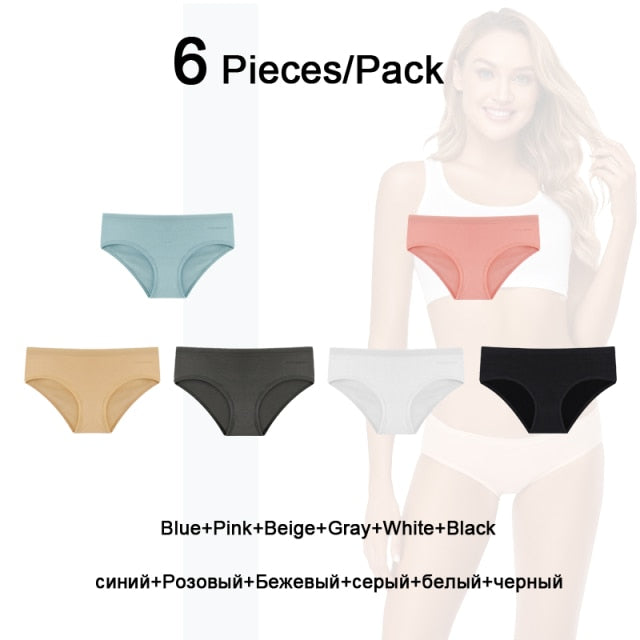 Six-pack women's cotton mix low-rise panties from The Clothing Company Sydney, solid color, seamless breathable underwear.