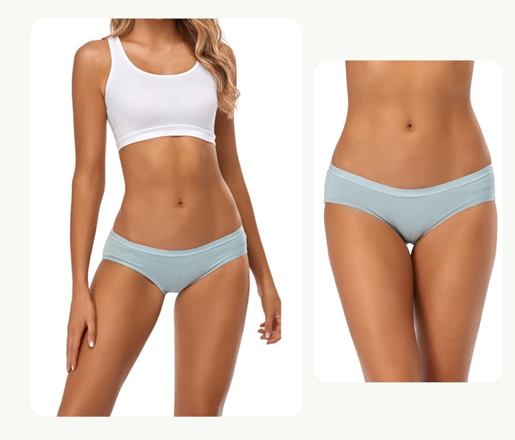 Six-pack women's cotton mix low-rise panties from The Clothing Company Sydney, comfortable breathable seamless briefs in solid colors.
