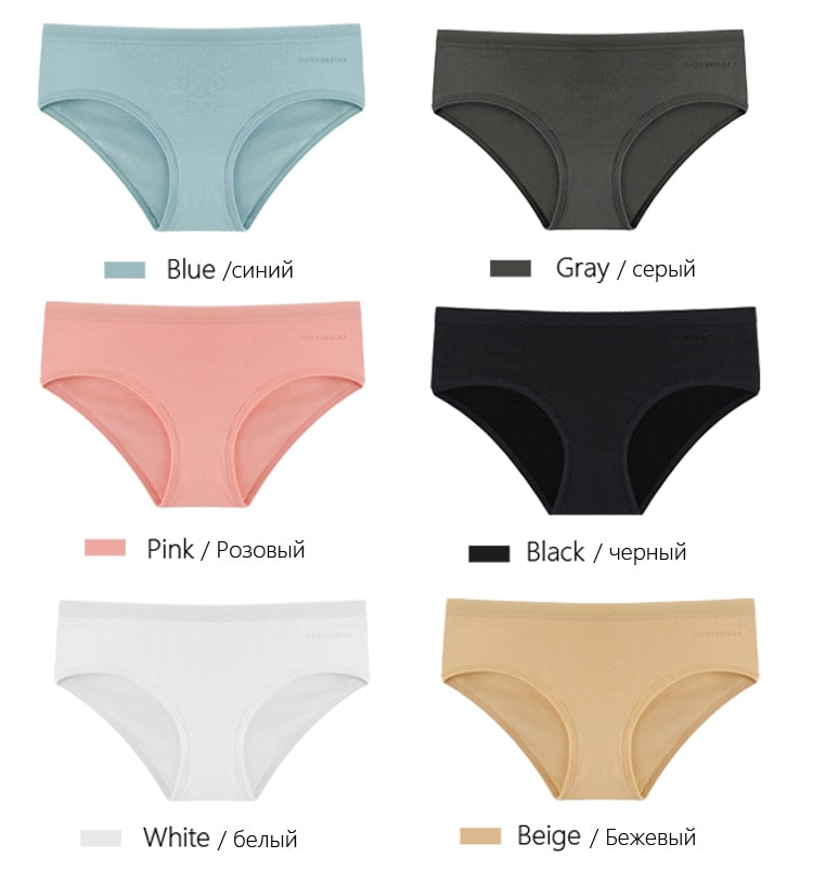 Six-pack women's cotton mix low-rise panties by The Clothing Company Sydney, breathable seamless briefs in solid colors.